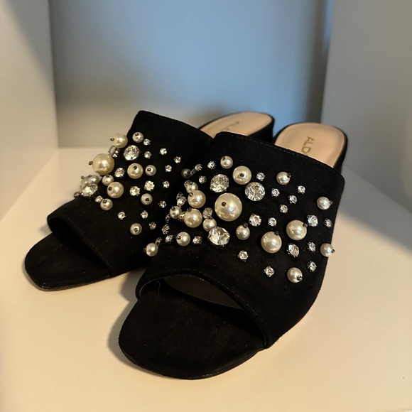 Aldo Black Pearl Embellished Heels - Picture 1 of 7